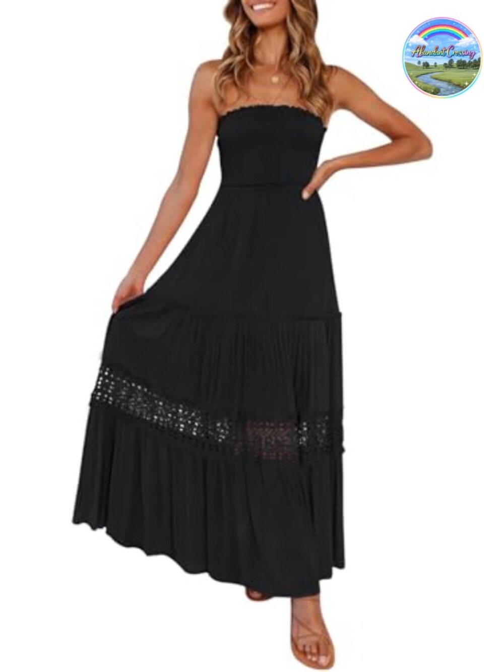 Women's Strapless Boho Beach Maxi Dress Backless Crochet Ruffle Summer